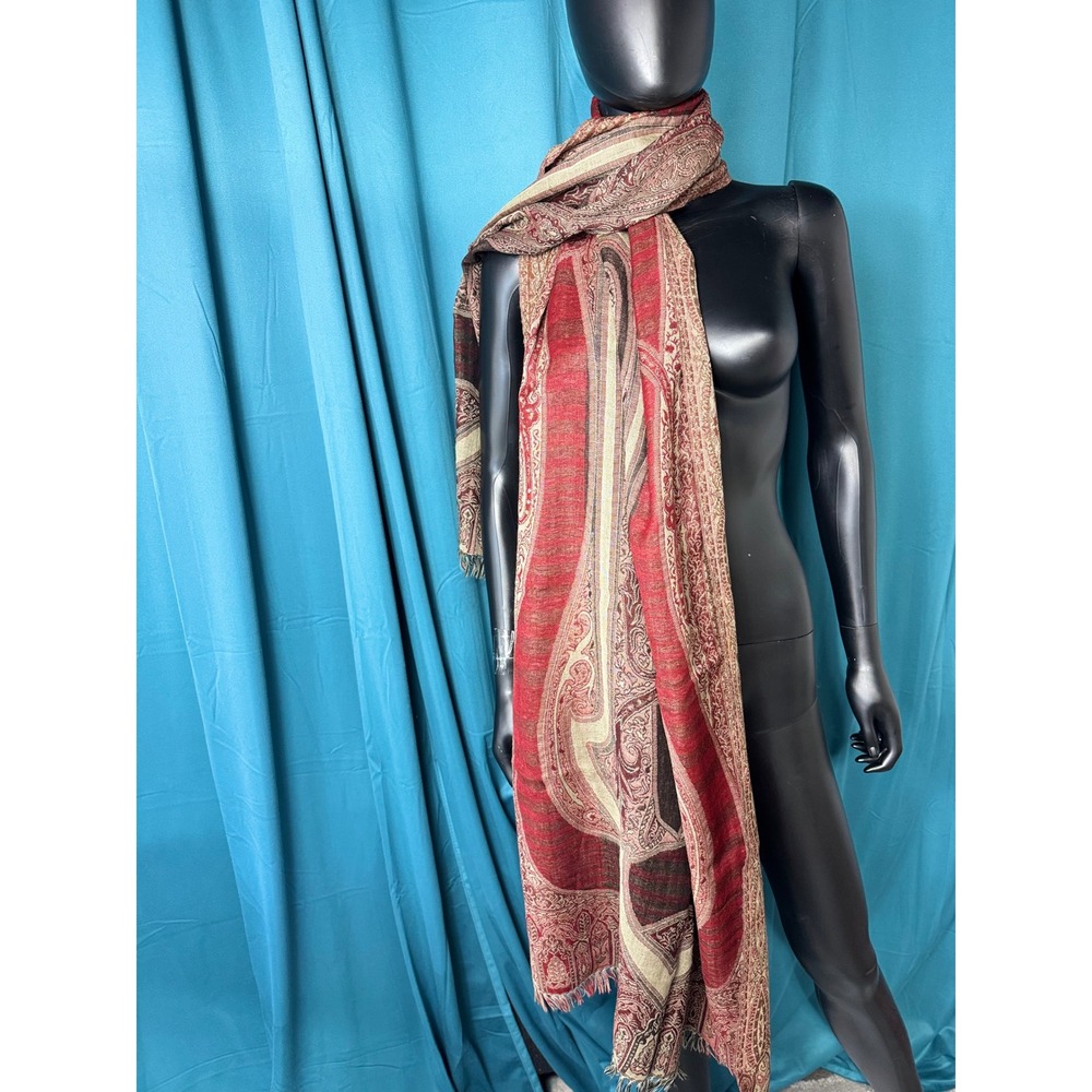 Sacred‎ Threads Red Paisley 100% Wool Scarf Oversized Wrap Made in India NWT